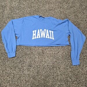 Pacsun J. Galt‎ Hawaii Cropped Long Sleeve Top Light Blue One Size